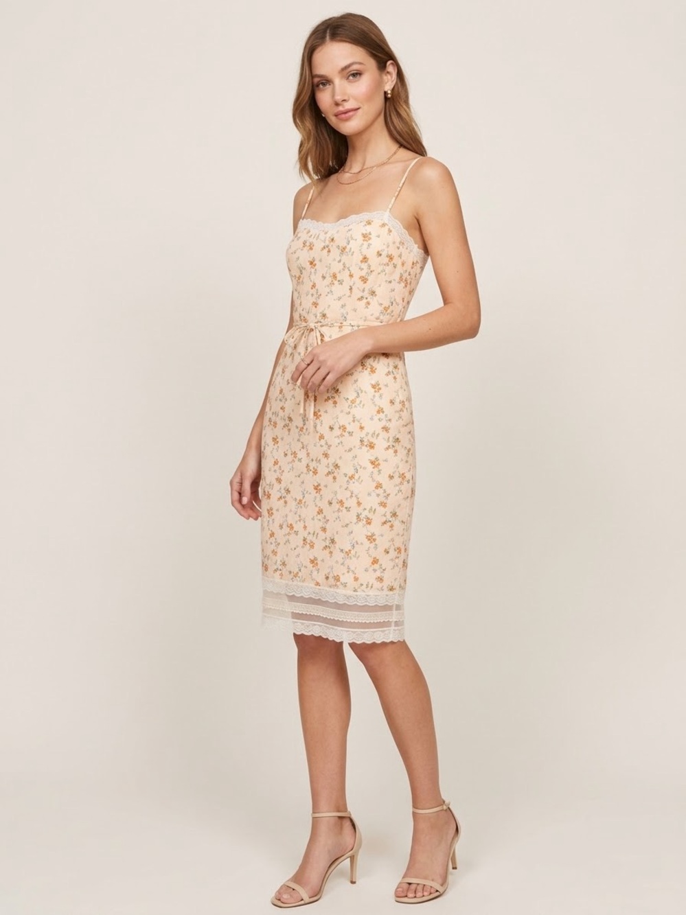 Reformation Neena Linen Dress Floral Lace Trim Cinch Waist Cream Julius S